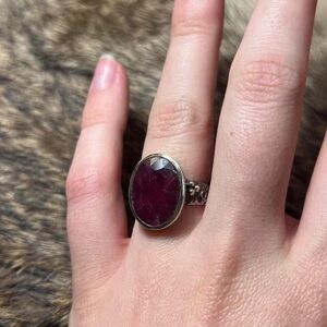 Brutalist artisan made ruby flower ring